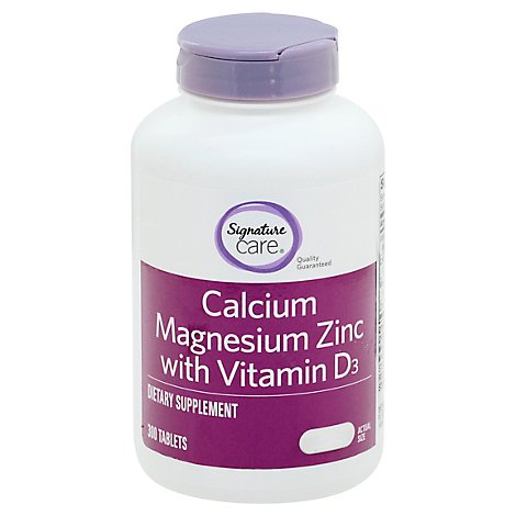 Signature Care Calcium Magnesium Zinc With Vitamin D3 Dietary Supplement Caplet - 300 Count