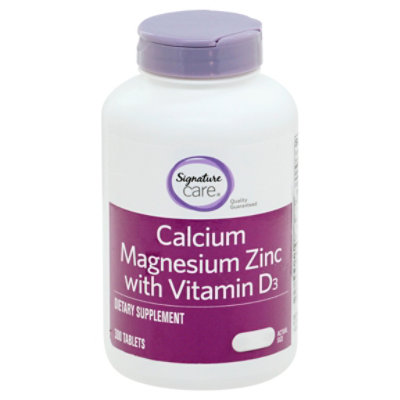 Signature Care Calcium Magnesium Zinc With Vitamin D3 Dietary Supplement Caplet - 300 Count