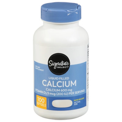 Signature Select/Care Calcium Liquid Filled 600mg Vitamin D3 5mcg Dietary Supplement Softgel - 100 Count - Image 2