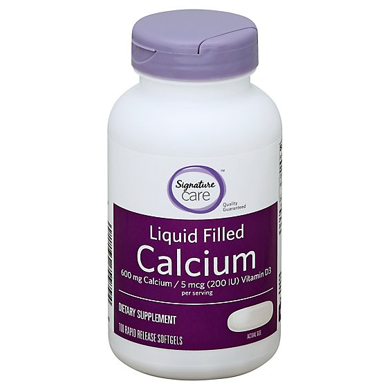 Signature Care Calcium Liquid Filled 600mg Vitamin D3 5mcg Dietary Supplement Softgel - 100 Count