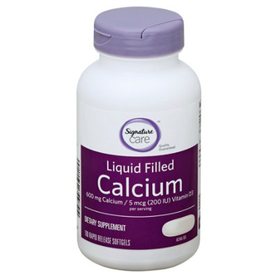 Signature Care Calcium Liquid Filled 600mg Vitamin D3 5mcg Dietary Supplement Softgel - 100 Count