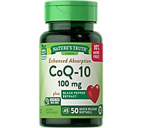 Nature's Truth Enhanced Absorption Co Q10 100 mg Plus Black Pepper Extract - 50 Count