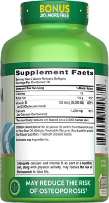Nature's Truth Calcium 1200 mg Plus Vitamin D3 5000 IU - 120 Count - Image 2