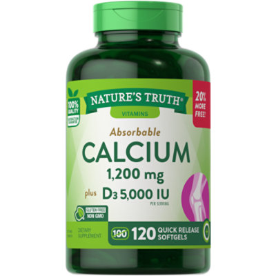Natures Truth Vitamins Softgels Absorbable Calcium 1200 Mg D3 5000 Iu Bottle - 120 Count