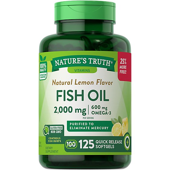 Nature's Truth Natural Lemon Flavor Fish Oil 2000 mg - 125 Count