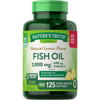 Natures Truth Natural Lemon Flavor Fish Oil 2000 mg Softgels - 125 Count