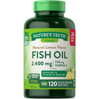 Natures Truth Vitamins Softgels Fish Oil Lemon Flavor 1200 Mg Bottle - 120 Count