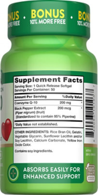 Nature's Truth Enhanced Absorption CoQ10 200 mg Plus Black Pepper Extract - 50 Count - Image 2