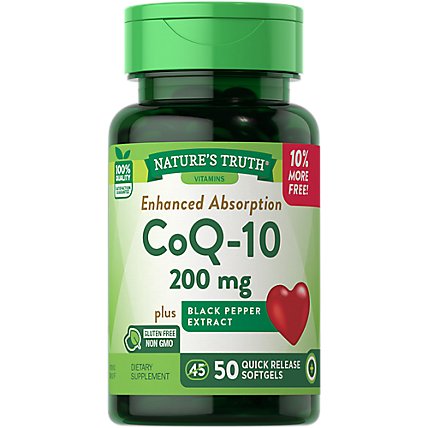 Nature's Truth Enhanced Absorption CoQ10 200 mg Plus Black Pepper Extract - 50 Count - Image 1