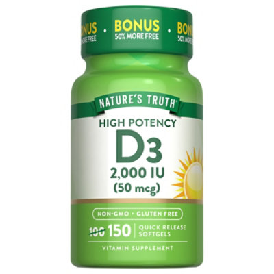 Nature's Truth High Potency Vitamin D3 50 mcg - 150 Count - Image 1