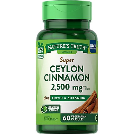 Nature's Truth Super Ceylon Cinnamon 2500 mg Plus Biotin & Chromium - 60 Count - Image 1