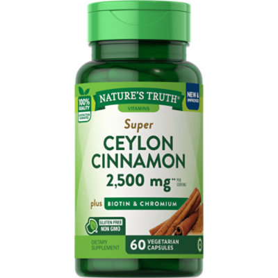 Natures Truth Vitamins Capsules Super Cinnamon 1500 Mg Plus Biotin & Chromium Bottle - 60 Count