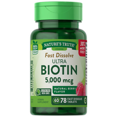 Natures Truth Vitamins Tablets Ultra Biotin Fast Dissolve Berry Flavor 500 Mcg - 78 Count