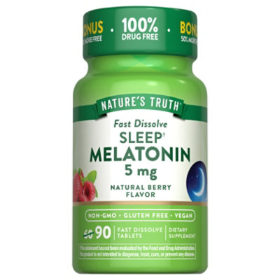 Natures Truth Vitamins Tablets Fast Dissolve Melatonin Berry Flavor 5 Mg Bottle - 90 Count