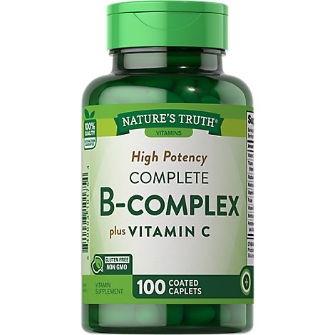 Natures Truth Vitamins Caplets Coated B-Complex High Potency Complete Bottle - 100 Count