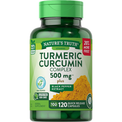 Natures Truth Vitamins Capsules Turmeric Curcumin Black Pepper Complex 500 Mg Bottle - 120 Count