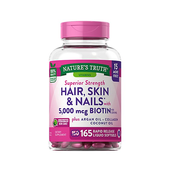 Nature's Truth Superior Strength Hair Skin and Nails with 5000 mcg Biotin -  165 Count - Albertsons