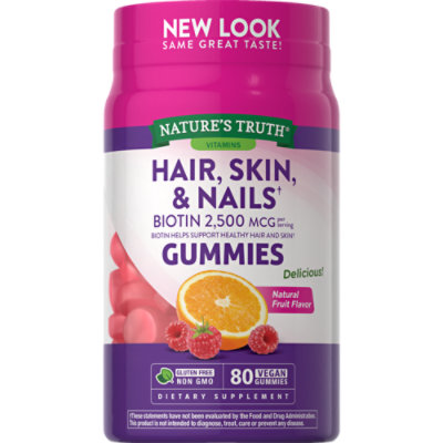 Nature's Truth Gorgeous Hair Skin Nails Gummies With 2500 mcg Biotin - 80  Count - Carrs