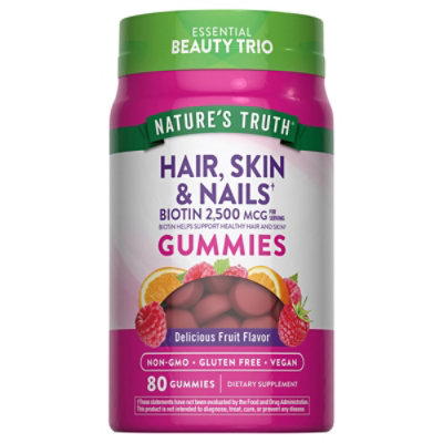 Nature's Truth Gorgeous Hair Skin Nails Gummies With 2500 mcg Biotin - 80 Count