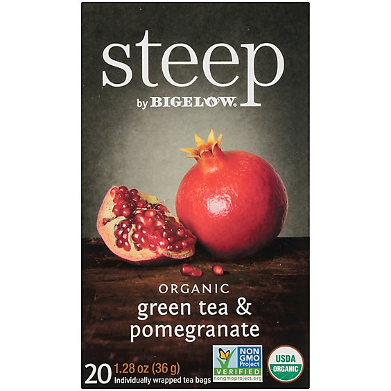 Steep Organic Green Tea Bags With Pomegranate Box - 20 Count