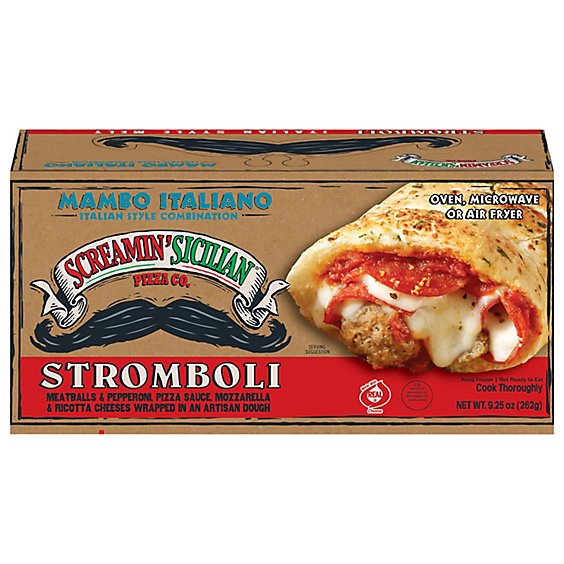 Screamin Sicilian Pizza Strombolo Mambo Italiano Meatballs & Pepperoni Box Frozen - 9.25 Oz
