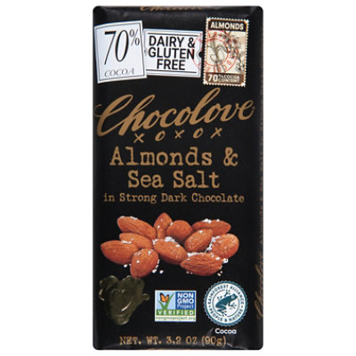 Chocolove Almonds & Sea Salt In 70% Strong Dark Chocolate Bar - 3.2 Oz