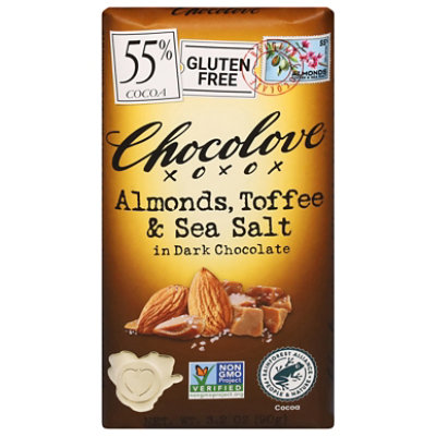 Chocolove Almond Toffee Sea Salt Dark Chocolate Bar - 3.2 Oz