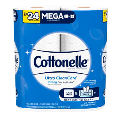 Cottonelle CleanCare Bathroom Tissue Mega Roll 340 1-Ply Sheets Wrapper - 6 Roll - Image 3