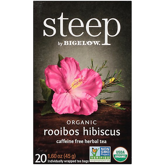 Steep Organic Herbal Tea Bags Caffeine Free Rooibos Hibiscus Box - 20 Count