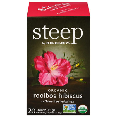 Steep Organic Herbal Tea Bags Caffeine Free Rooibos Hibiscus Box - 20 Count