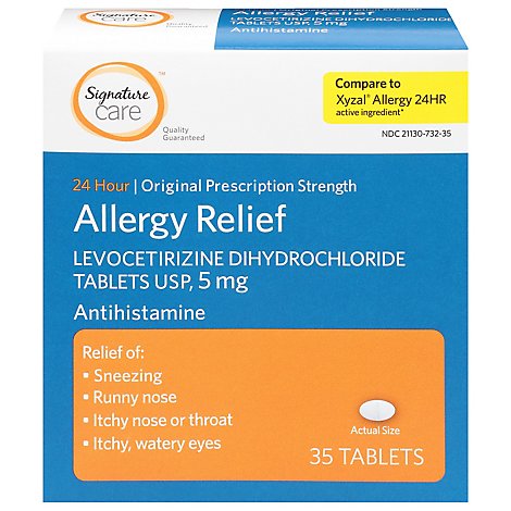 Signature Care Allergy Relief Levocetirizine Dihydrochloride USP 5mg 24 Hour Tablet - 35 Count