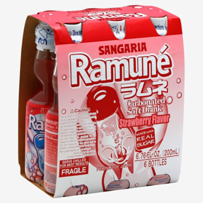 Sangaria Ramune Soft Drink Carbonated Strawberry Flavor Bottle - 6-6.76 Fl. Oz.