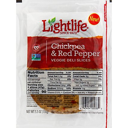 Lightlife Veggie Deli Slices Chickpea & Red Pepper Vacuum Packed - 5.5 Oz - Image 2