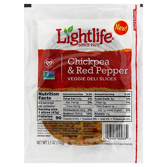 Lightlife Veggie Deli Slices Chickpea & Red Pepper Vacuum Packed - 5.5 Oz