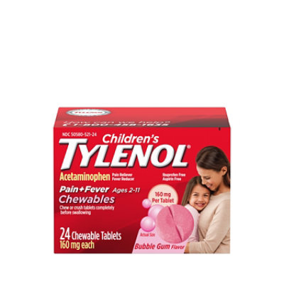 TYLENOL Pain Reliever/Fever Reducer Tablet Chewable 160mg Ages 2-11 Bubblegum - 24 Count - Image 1