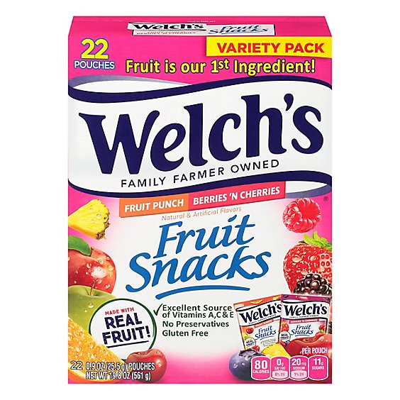 Welchs Fruit Snacks Fruit Punch And Berries N Cherries Fat Free Value Pack - 22-0.9 Oz