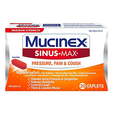 Mucinex Sinus-Max Medicine For Pressure Pain & Cough Maximum Strength Caplets - 20 Count - Image 2