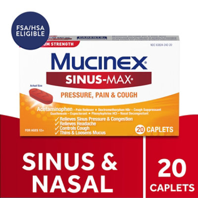 Mucinex Sinus-Max Medicine For Pressure Pain & Cough Maximum Strength Caplets - 20 Count - Image 2