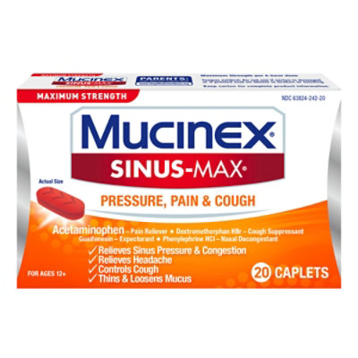 Mucinex Sinus-Max Medicine For Pressure Pain & Cough Maximum Strength Caplets - 20 Count - Image 3