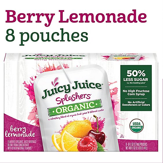 Juicy Juice Splashers Organic Juice 50% Less Sugar Berry Lemonade Box - 8-6 Fl. Oz.