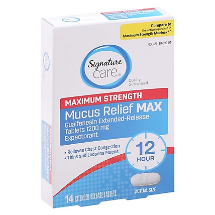 Signature Care Mucus Relief Max 1200mg Maximum Strength Extended Release Tablet - 14 Count - Image 1