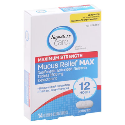 Signature Care Mucus Relief Max 1200mg Maximum Strength Extended Release Tablet - 14 Count