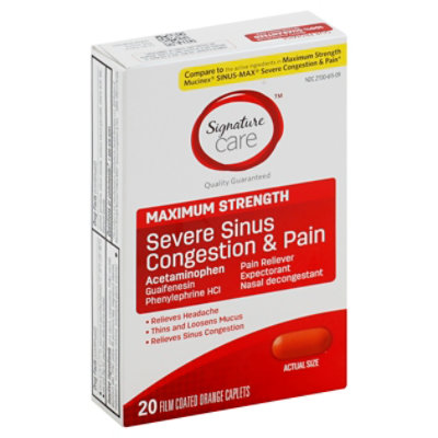 Signature Care Severe Sinus Congestion & Pain Relief Maximum Strength Caplet - 20 Count