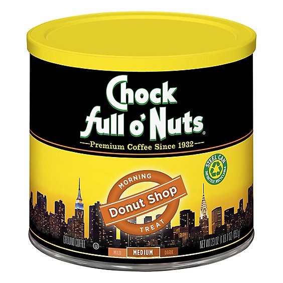 Chock full o Nuts Coffee Ground Medium Roast Morning Treat Donut Shop Tub - 23 Oz