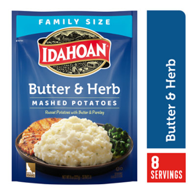 Idahoan Butter & Herb Mashed Potatoes Family Size Pouch 8 Oz Haggen