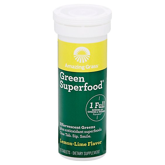 Amazing Grass Green Superfood Dietary Supplement Tablets Lemon-Lime Flavor Tube 6 Pack - 10 Count