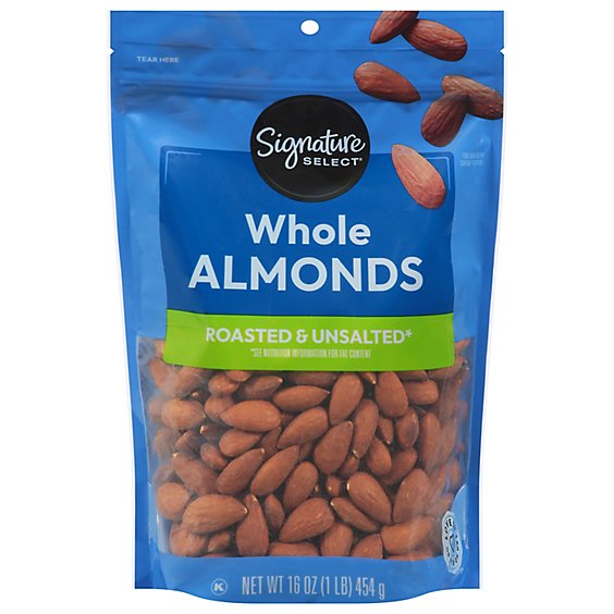 Signature SELECT Almonds Whole Unsalted Pouch - 16 Oz