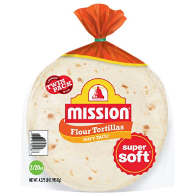 Mission Super Soft Flour Tortillas Soft Taco Size - Twin Pack of 20 Count Each - Image 1