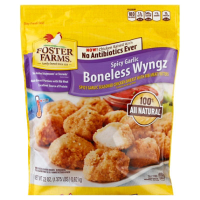 Foster Farms Chicken Wings Boneless Wings Spicy Garlic Fully Cooked No Antibiotics Ever - 22 Oz
