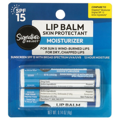 Signature Select/Care Lip Balm Moisturizer Skin Protectant With Suncreen SPF 15 - 2-0.15 Oz - Image 2